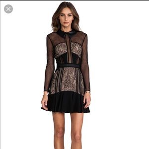 Self-Portrait Black Sheer & Mesh Pleated Dress S 2